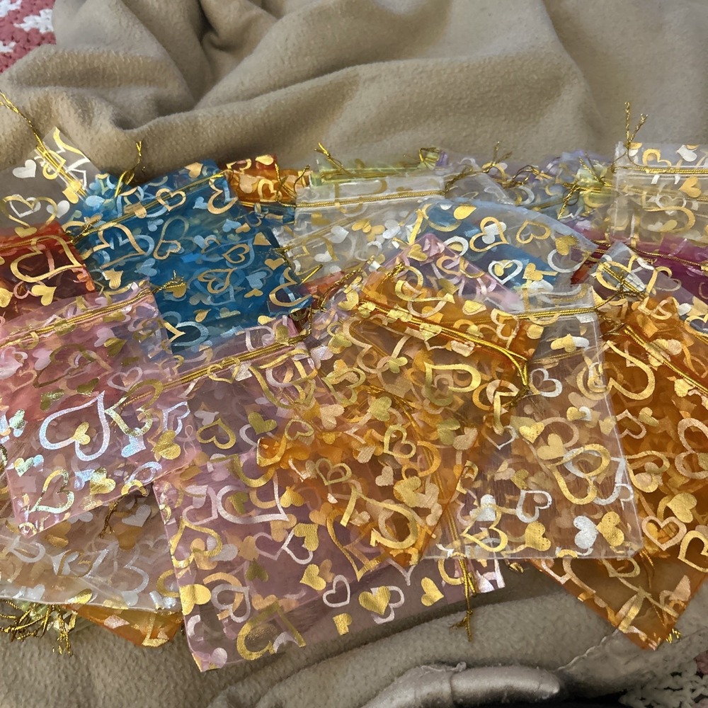 85 Pc  Heart Pattern Sheer Gauze Organza Wedding Gift Candy Bags Jewelry Pouches